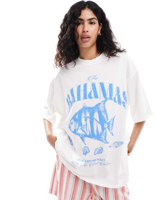 ASOS DESIGN - T-shirt oversize color crema con grafica Bahamas