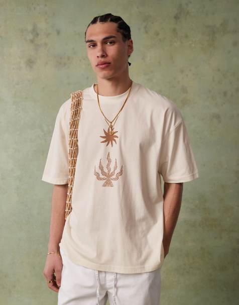 ASOS DESIGN - T-shirt oversize color crema con grafica celestiale - view 1