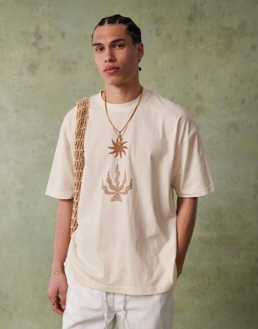 ASOS DESIGN - T-shirt oversize color crema con grafica celestiale