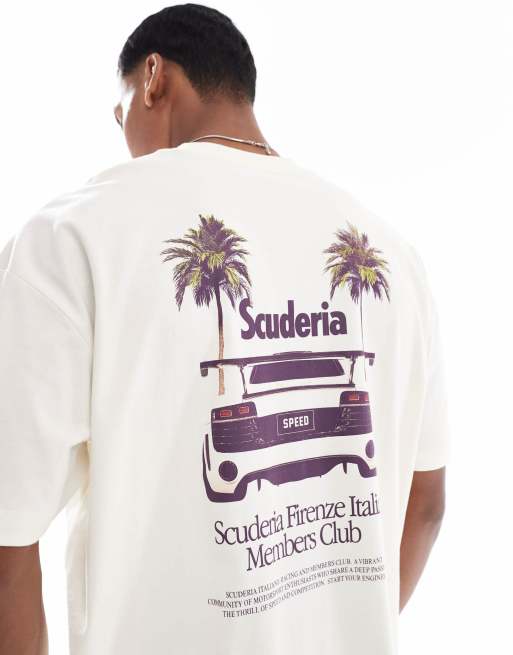 ASOS DESIGN - T-shirt oversize color crema con grafica con automobile