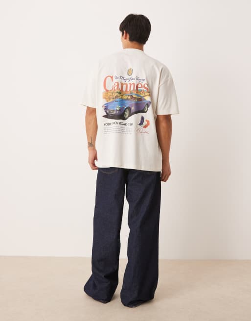 ASOS DESIGN - T-shirt oversize color crema con grafica con automobile