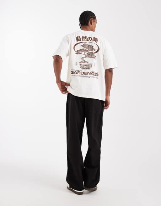 ASOS DESIGN - T-shirt oversize color crema con grafica con bonsai , 2 di 5