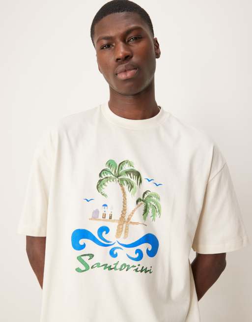 ASOS DESIGN - T-shirt oversize color crema con grafica con palme sul petto