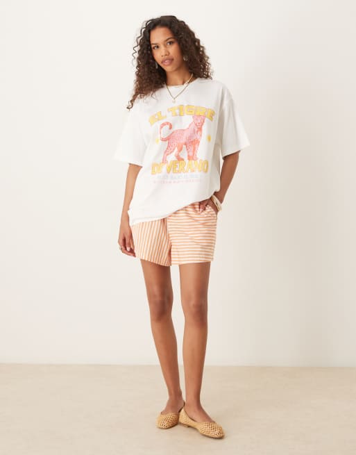 ASOS DESIGN - T-shirt oversize color crema con grafica di tigre rosa, 3 di 4