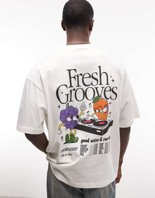 ASOS DESIGN - T-shirt oversize color crema con grafica DJ