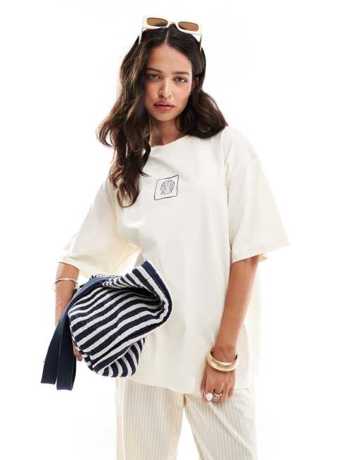 ASOS DESIGN - T-shirt oversize color crema con grafica 