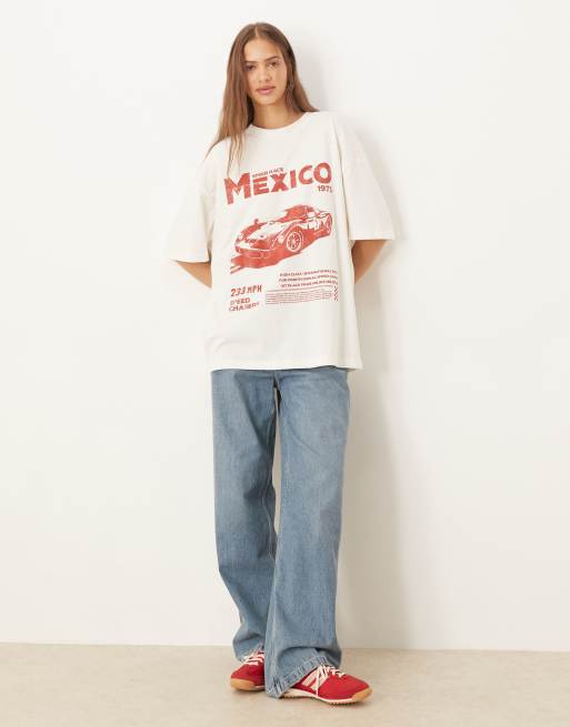 ASOS DESIGN - T-shirt oversize color crema con grafica 