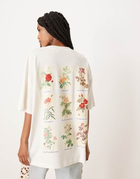ASOS DESIGN - T-shirt oversize color crema con grafica squadrata di fiori - view 1