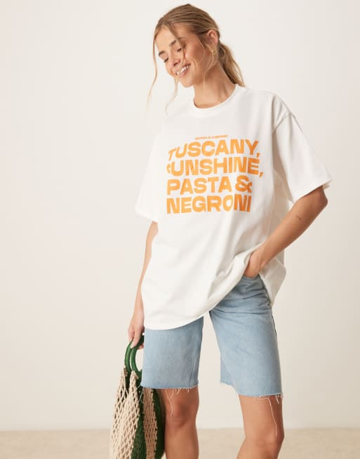 ASOS DESIGN - T-shirt oversize color crema con grafica Tuscany Negroni