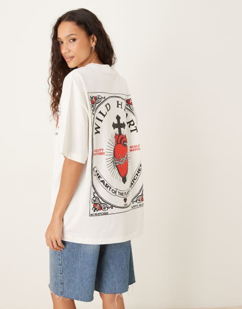 ASOS DESIGN - T-shirt oversize color crema con grafica Wild Heart - view 1