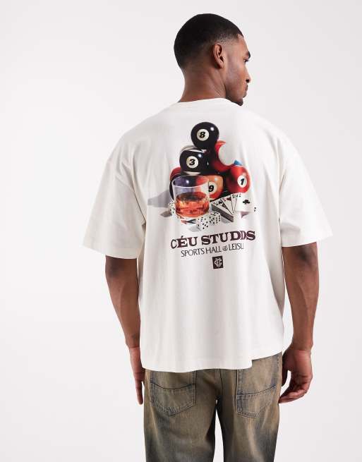 ASOS DESIGN - T-shirt oversize color crema con stampa biliardo