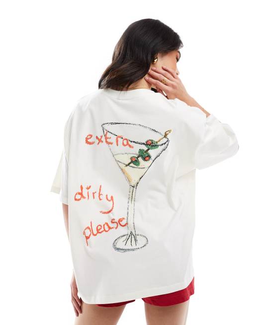 ASOS DESIGN - T-shirt oversize color crema con stampa di cocktail dirty Martini