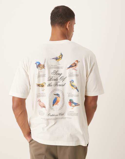 ASOS DESIGN - T-shirt oversize color crema con stampa di uccelli