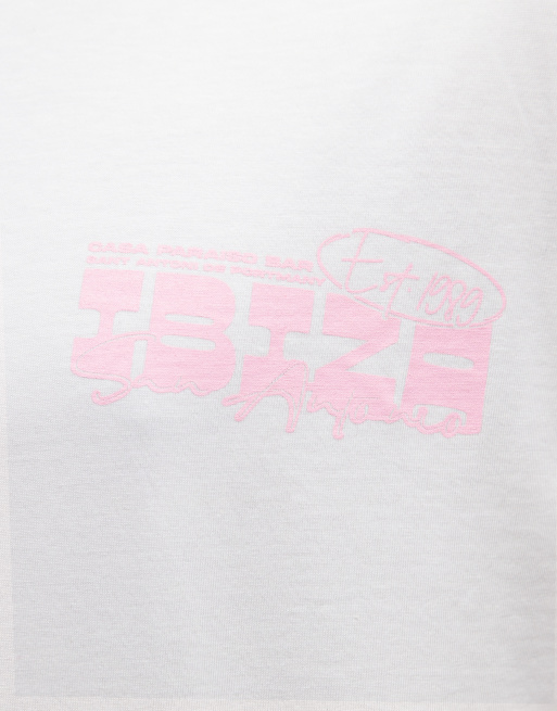 ASOS DESIGN - T-shirt oversize color crema con stampa "Ibiza", 5 di 5