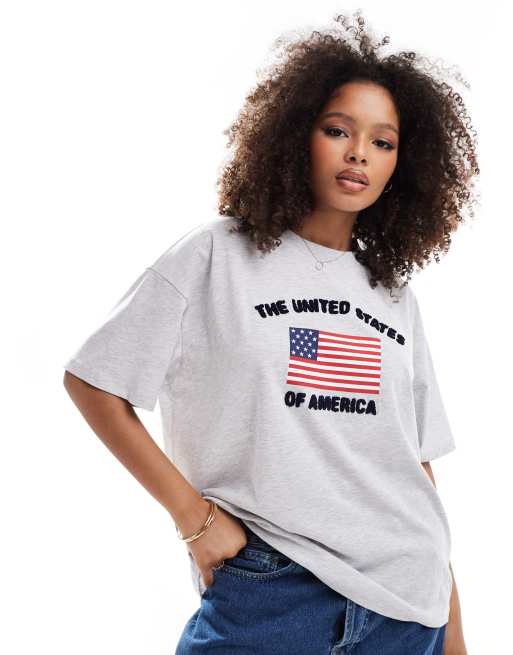 ASOS DESIGN - T-shirt oversize color grigio mélange con stampa grafica della bandiera USA