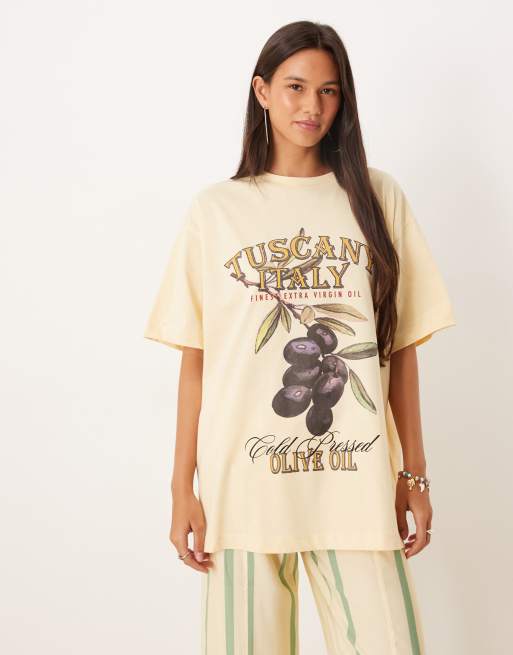 ASOS DESIGN - T-shirt oversize color latticello con grafica di ramo di olivo