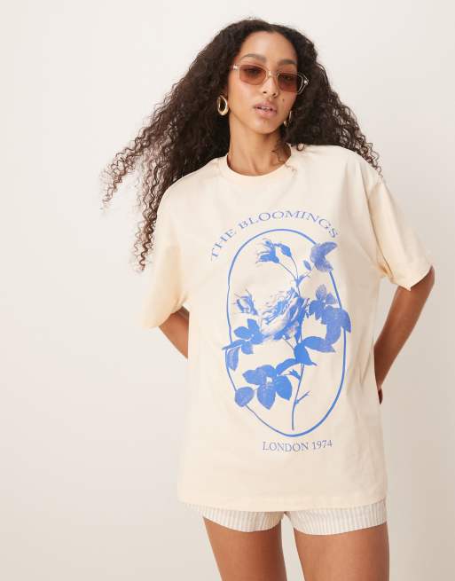 ASOS DESIGN - T-shirt oversize color latticello con grafica floreale