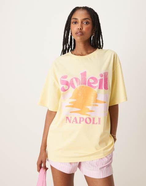 ASOS DESIGN - T-shirt oversize color latticello con grafica "Soleil Napoli" - view 1
