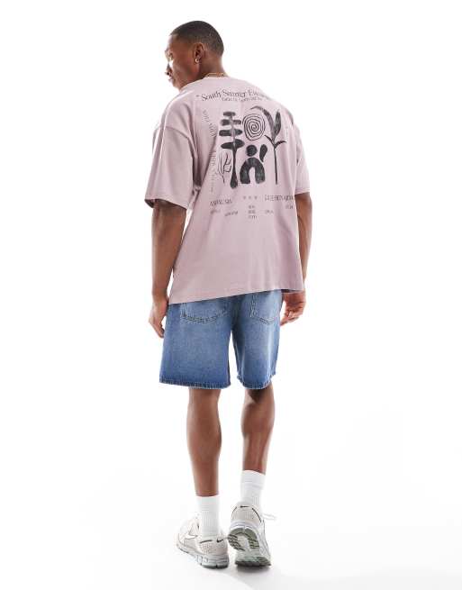 ASOS DESIGN - T-shirt oversize color malva con stampa astratta sul retro