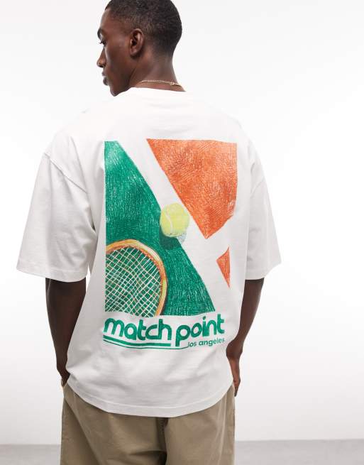 ASOS DESIGN - T-shirt oversize color panna con grafica tennistica