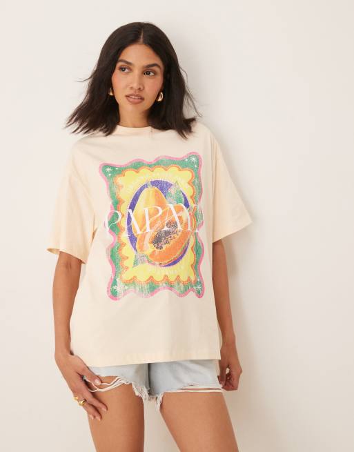 ASOS DESIGN - T-shirt oversize color pesca con grafica 