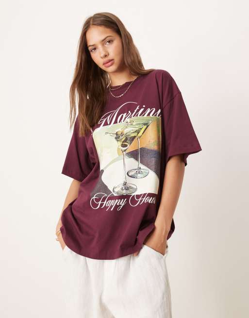 ASOS DESIGN - T-shirt oversize color prugna con grafica con Martini