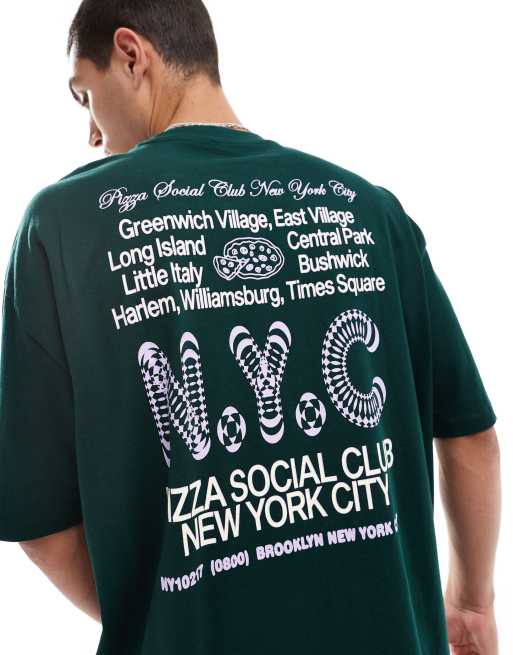 ASOS DESIGN - T-shirt oversize color scarabeo con scritta di città sul retro