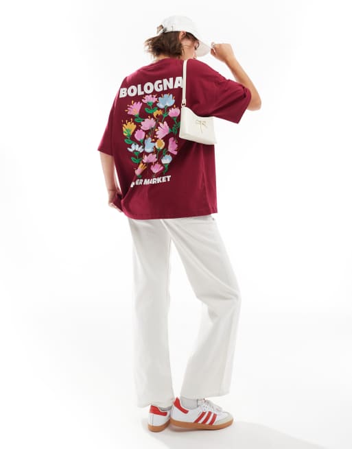ASOS DESIGN - T-shirt oversize color vino con grafica 