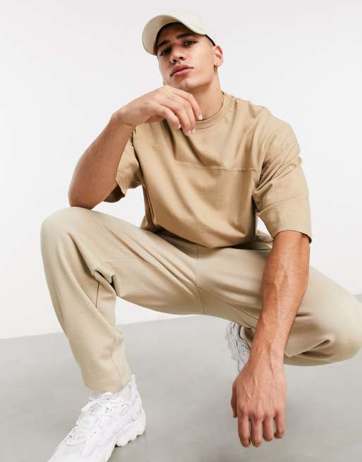 ASOS DESIGN - T-shirt oversize con cuciture color cuoio slavato