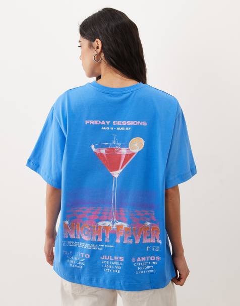 ASOS DESIGN T-shirt oversize con grafica cocktail rétro blu - view 1