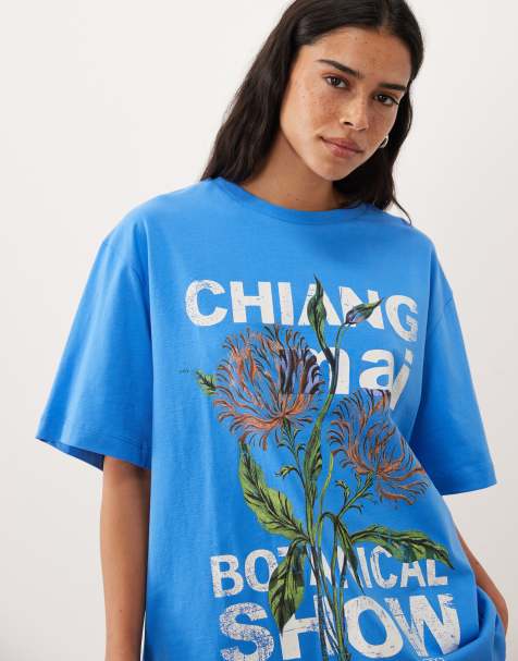 ASOS DESIGN T-shirt oversize con grafica floreale Chiang mai in blu petrolio - view 1