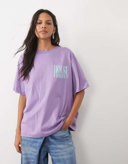 ASOS DESIGN T-shirt oversize con grafica floreale House fridays viola, 2 di 4
