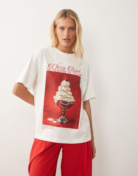 ASOS DESIGN T-shirt oversize con grafica summer sundae color crema - view 1