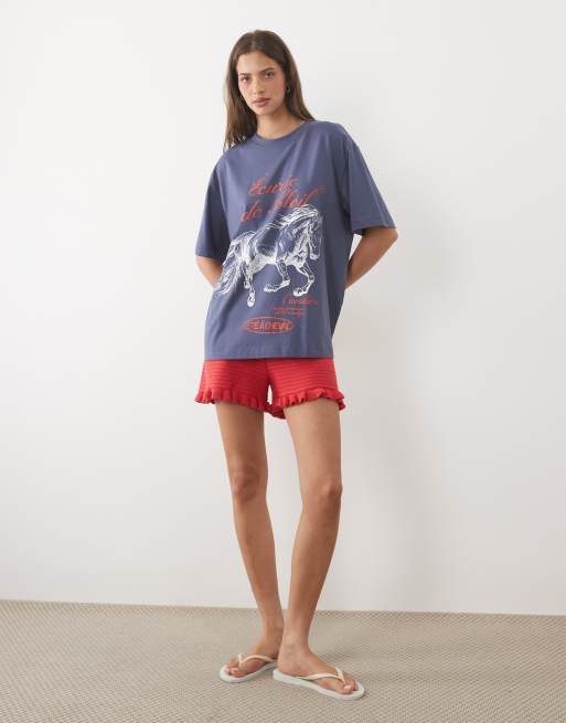 ASOS DESIGN T-shirt oversize con grafica western rossa e bianca su base blu, 2 di 4