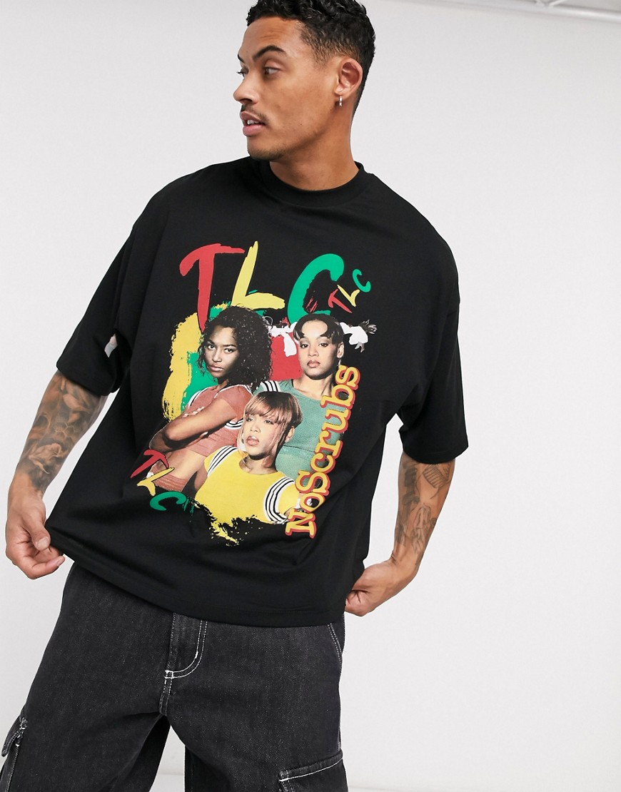 ASOS DESIGN - T-shirt oversize con grande stampa delle TLC sul davanti-Nero
