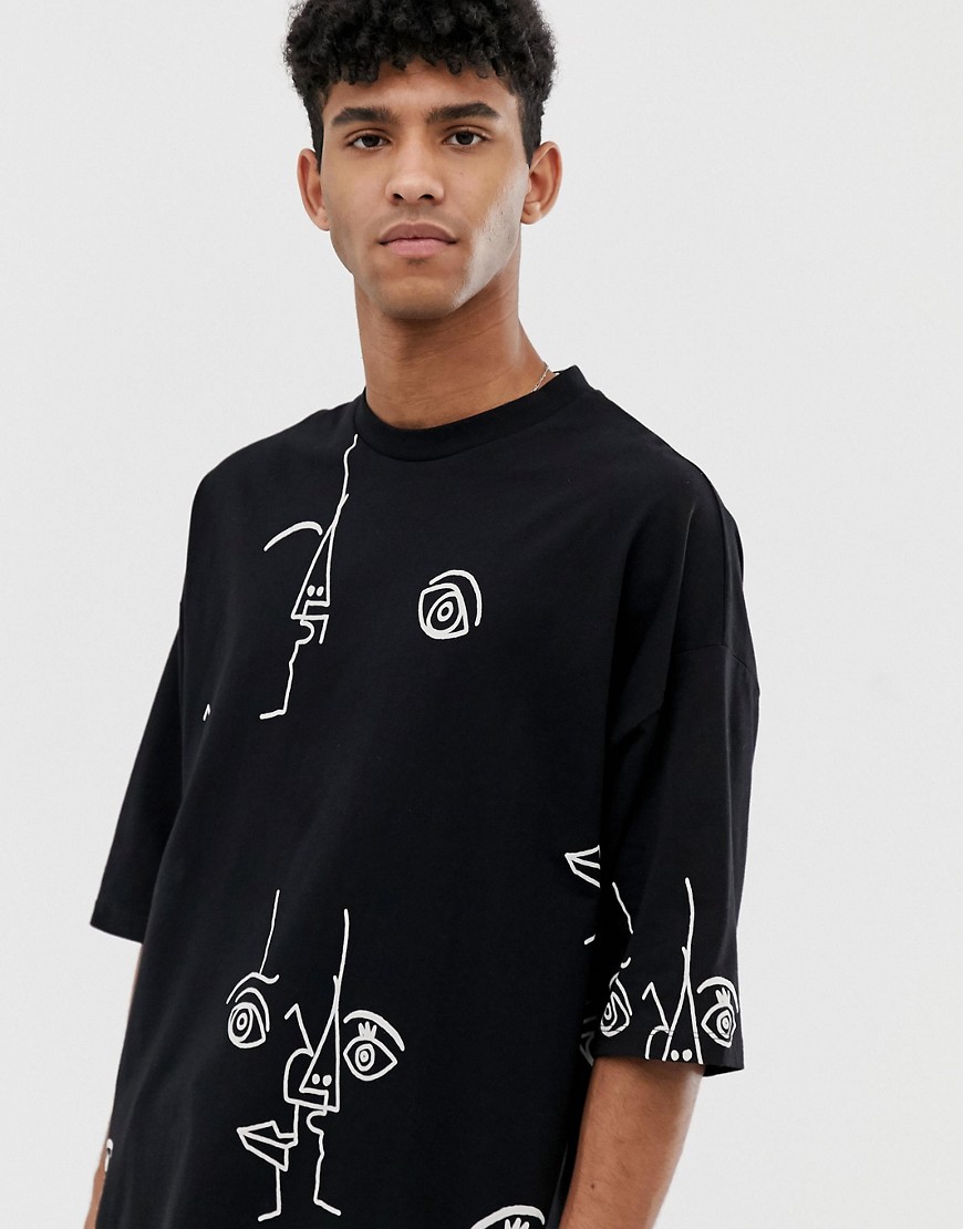 ASOS DESIGN - T-shirt oversize con linee stampate-Nero
