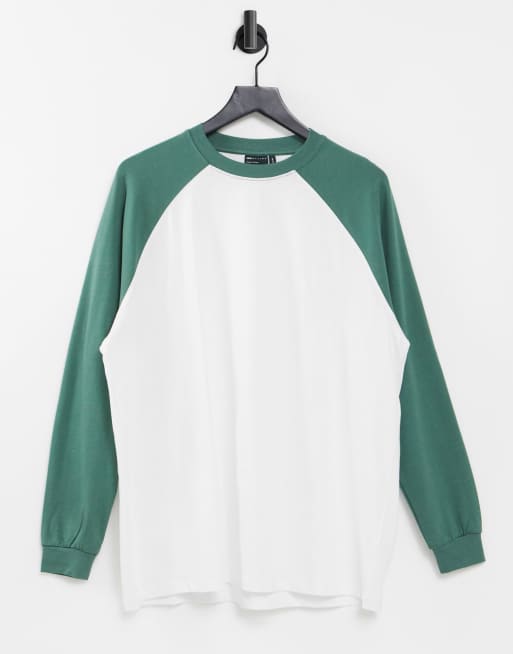 ASOS DESIGN - T-shirt oversize con maniche raglan lunghe e cuciture a contrasto bianco e verde