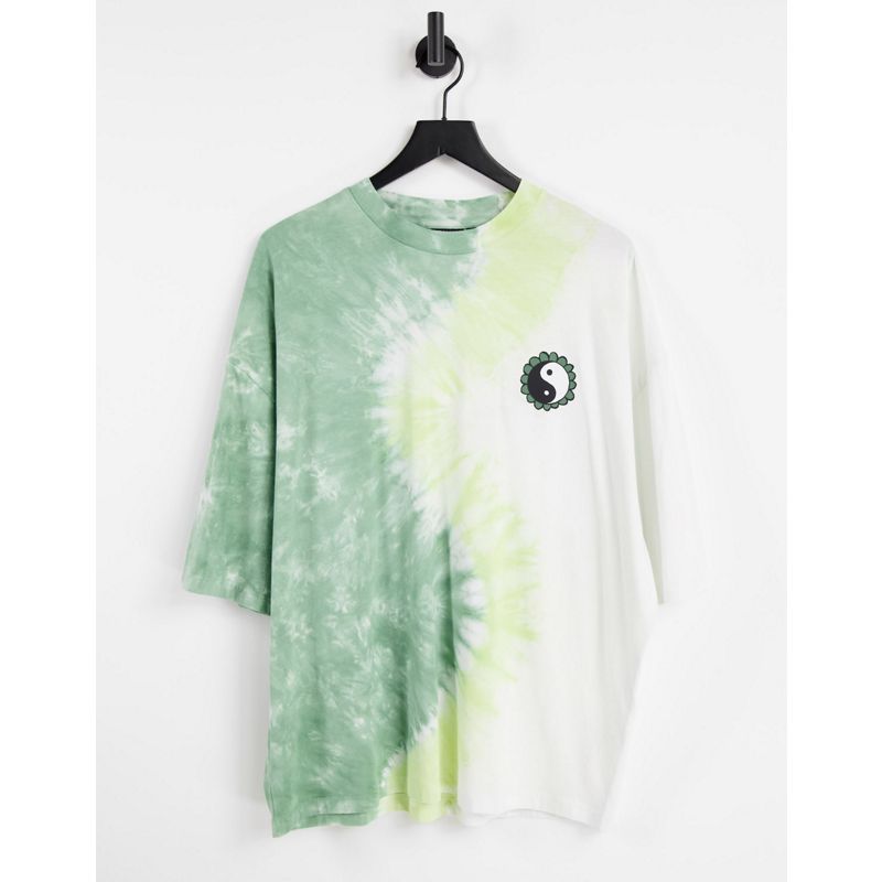 lMnk4 Uomo DESIGN - T-shirt oversize con motivo tie-dye e stampa, colore verde