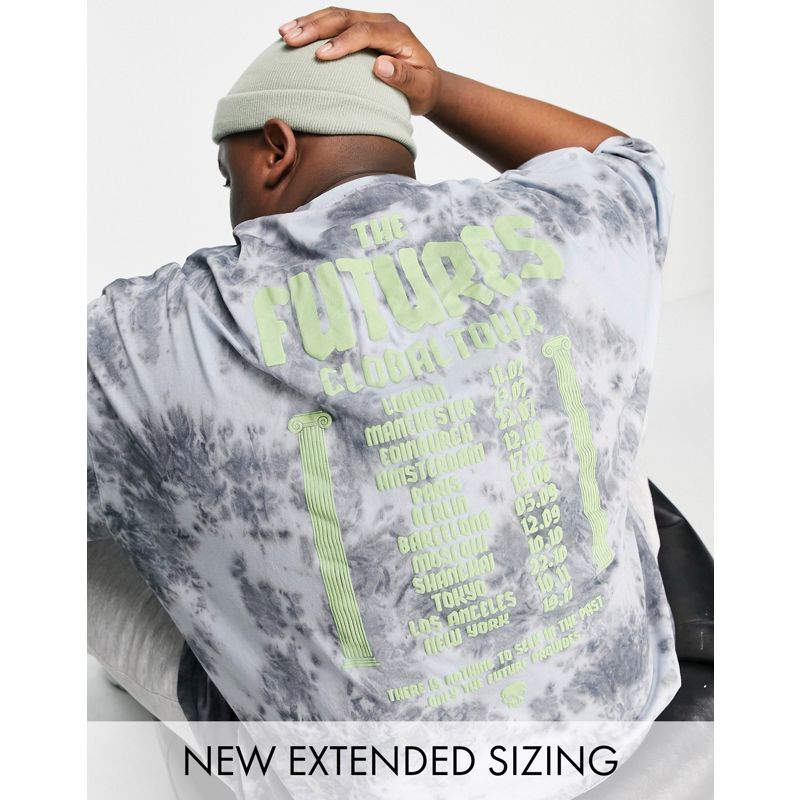 Novità 0hAeM DESIGN - T-shirt oversize con motivo tie-dye e stampa di gruppo musicale sul petto e sul retro