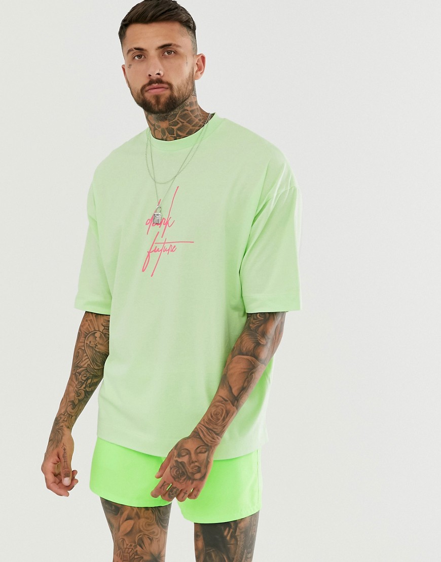 ASOS DESIGN - T-shirt oversize con scritta dark future-Verde