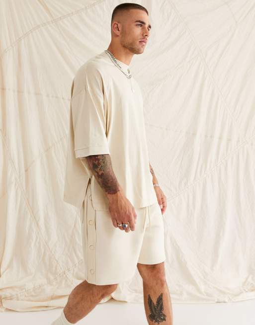 ASOS DESIGN - T-shirt oversize con spacchi laterali color pietra
