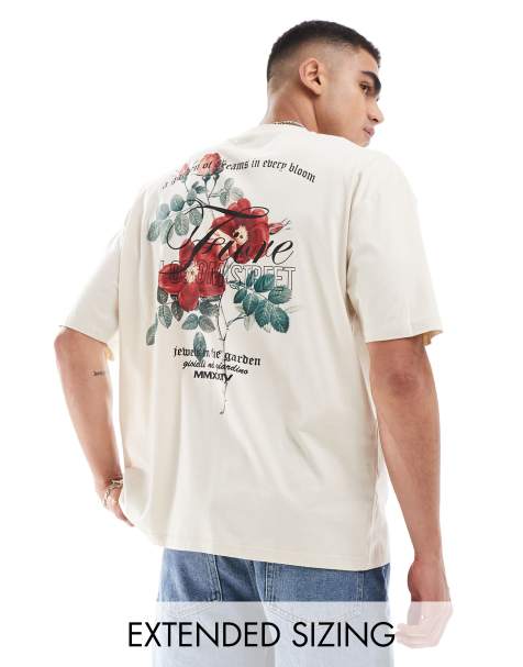 ASOS DESIGN - T-shirt oversize con stampa con fiori sul retro, colore beige - view 1