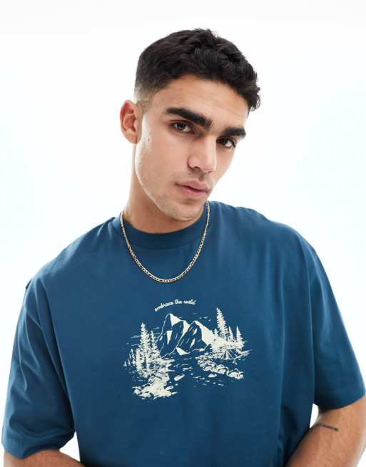 ASOS DESIGN - T-shirt oversize con stampa di montagne sul davanti