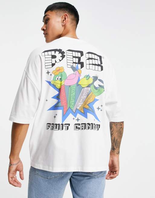 ASOS DESIGN - T-shirt oversize con stampa di Pez Candy, colore bianco