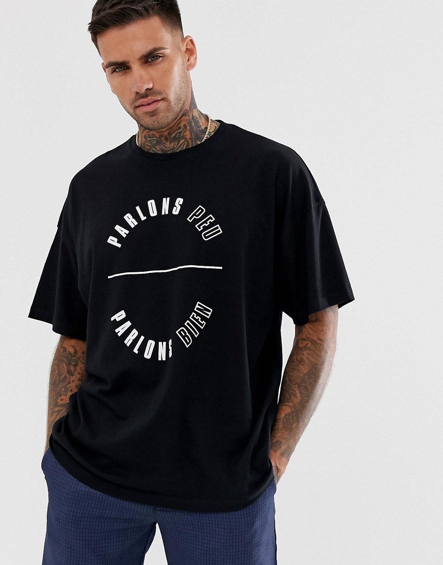 ASOS DESIGN - T-shirt oversize con stampa di testo francese-Nero