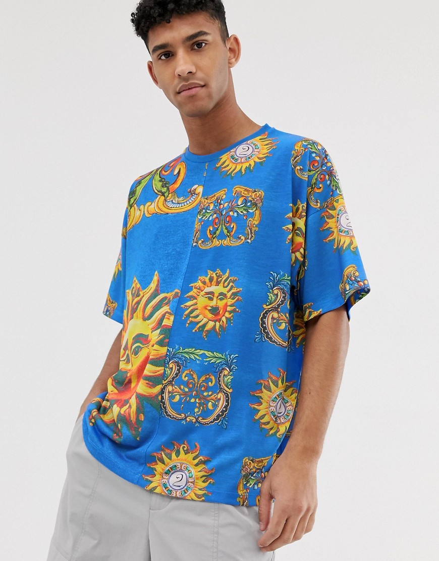 ASOS DESIGN - T-shirt oversize con stampa divisa a soli-Blu
