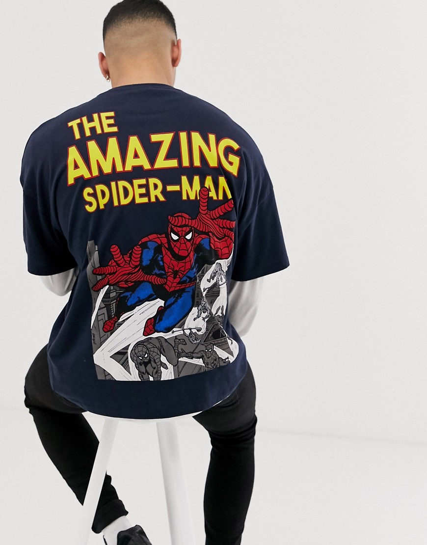 ASOS DESIGN - T-shirt oversize con stampa e scritta The Amazing Spiderman sul retro-Navy