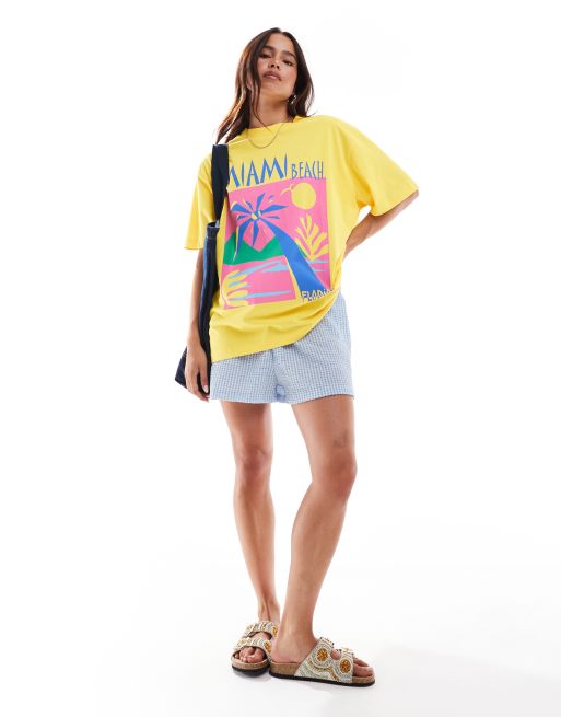 ASOS DESIGN - T-shirt oversize con stampa grafica Miami beach, colore giallo