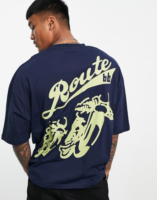 ASOS DESIGN - T-shirt oversize con stampa Route 66, colore blu