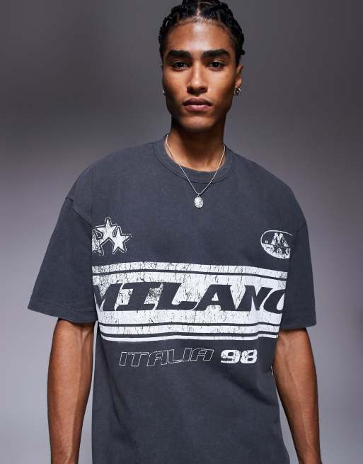ASOS DESIGN - T-shirt oversize con stampa sul petto color asfalto slavato